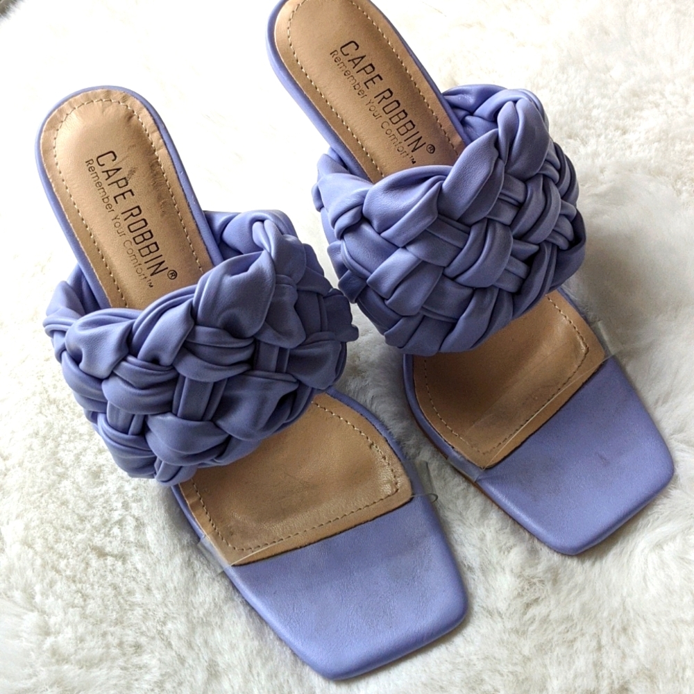 Lavender Braided Mule Heel with Clear Strap Size 7